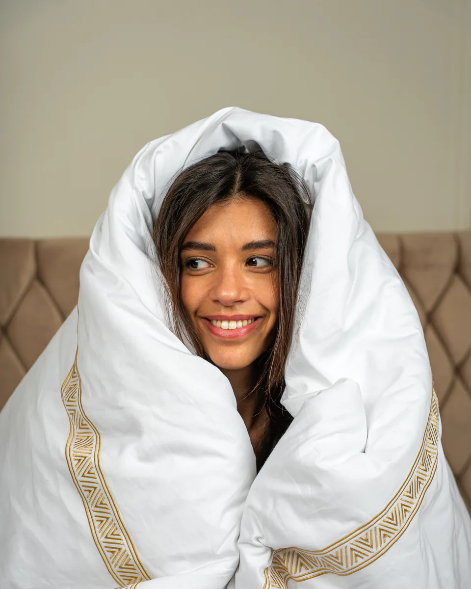 Alenza Comfort model-led bedding editorial