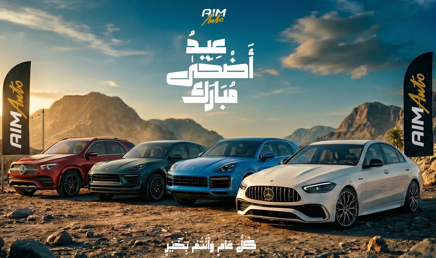 AIM Auto campaign featuring a line-up of vehicles