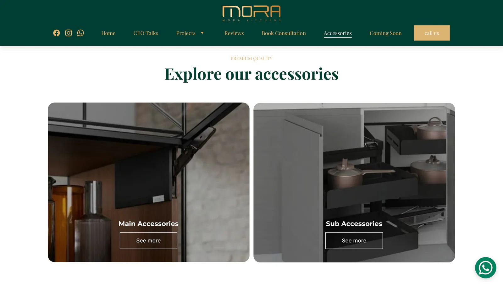 Mora Kitchens website interface