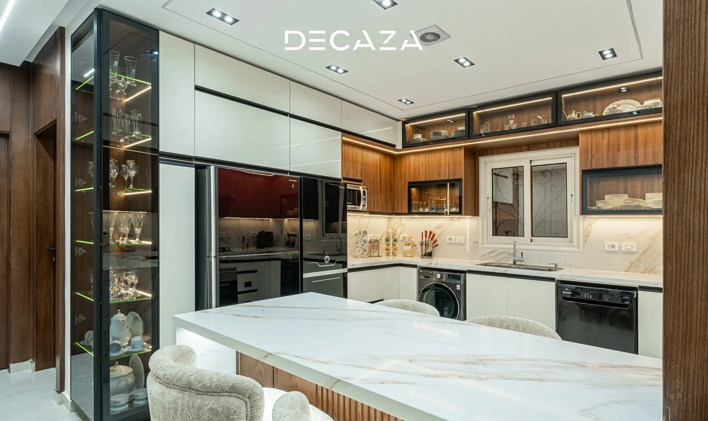 Decaza kitchen project showing the full cabinet run