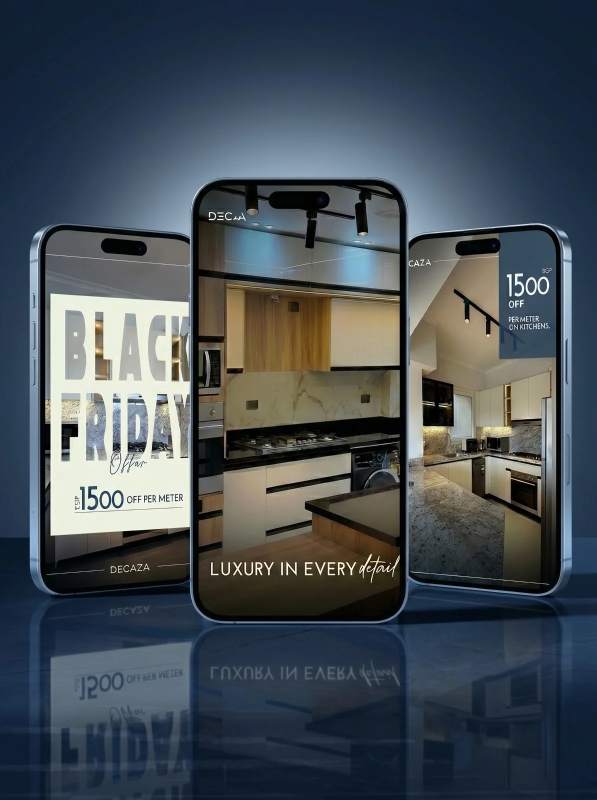 Decaza social media designs presented on mobile devices