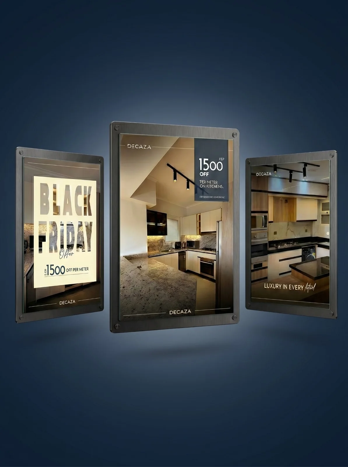 Decaza social media campaign designs in display frames