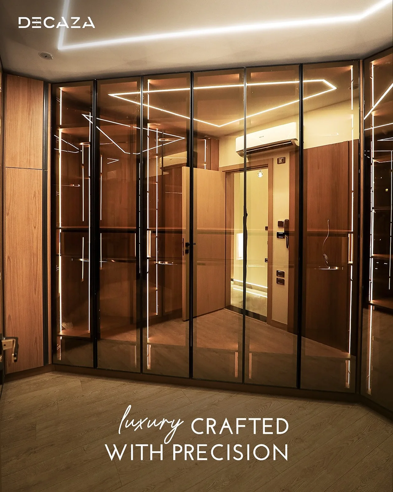 Decaza social campaign visual featuring an illuminated dressing room