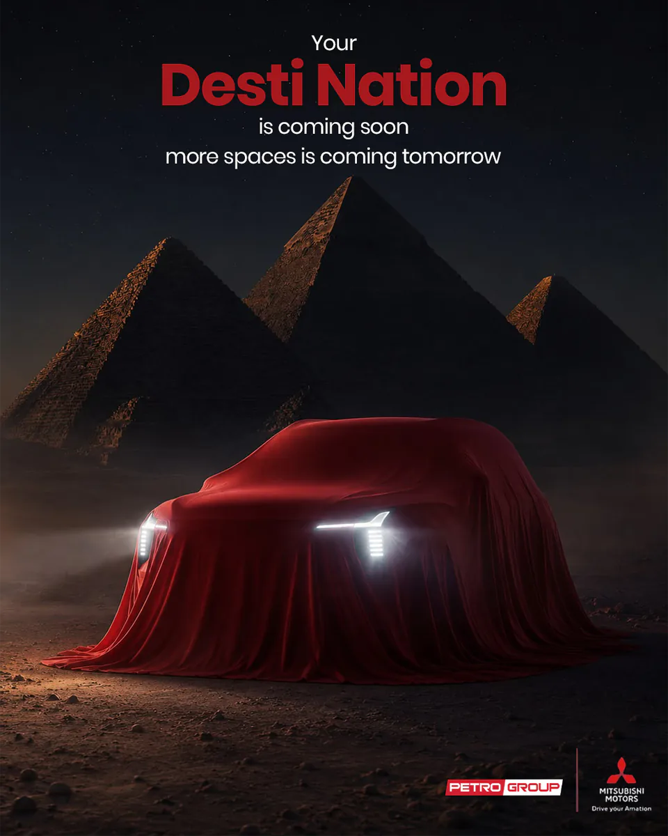 Mitsubishi Destination campaign teaser with a covered vehicle
