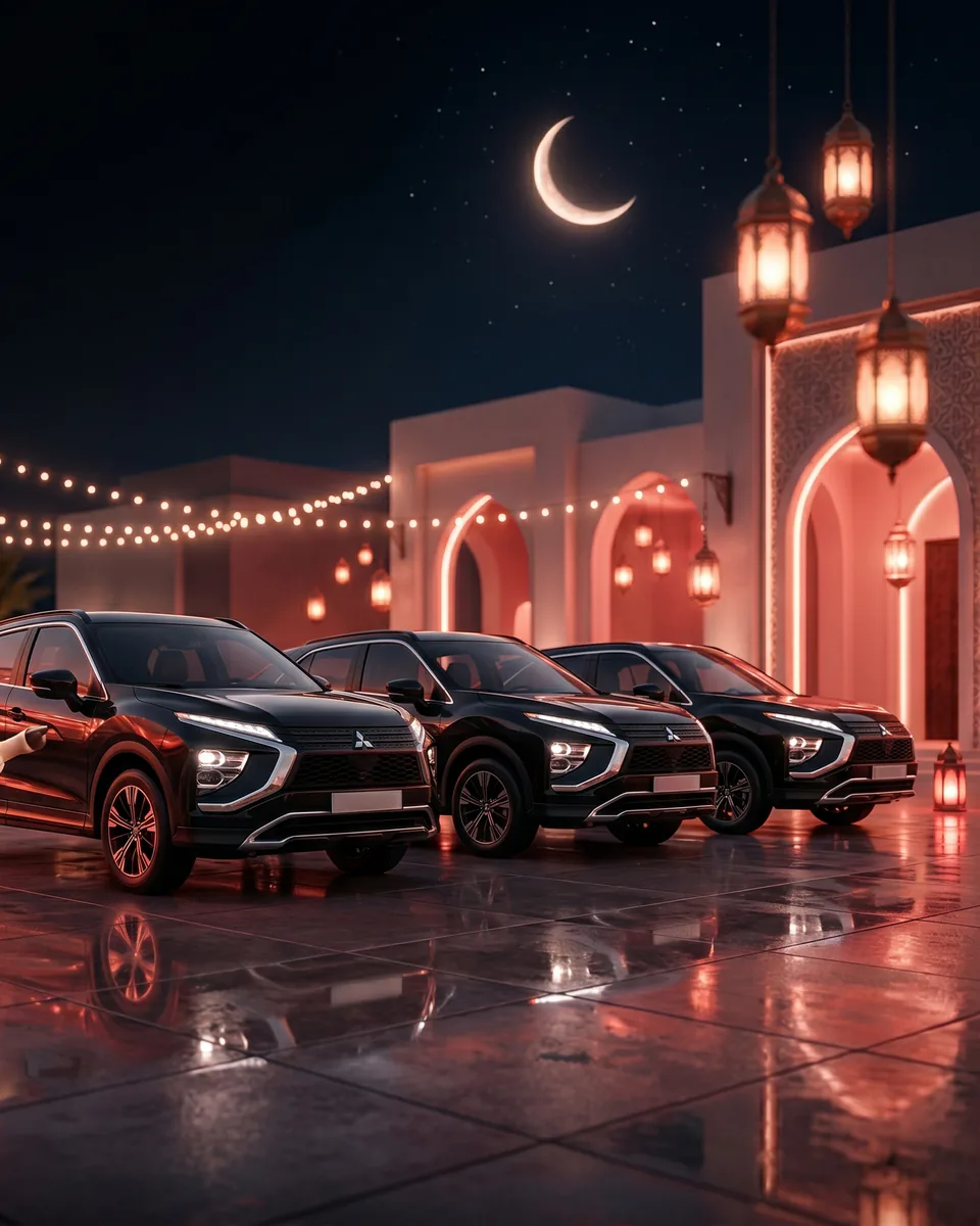 Night-time Mitsubishi Eid campaign scene
