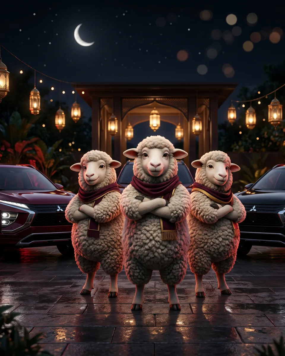 Character-led Mitsubishi Eid campaign artwork